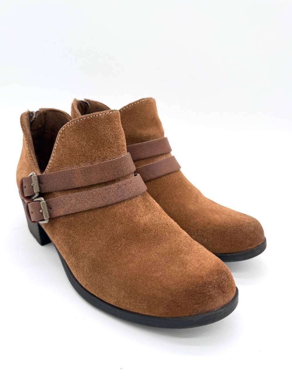 Earth Origins Destiny Womens Ankle Boot 8.5 M Brown Suede Booties Back Zip Block